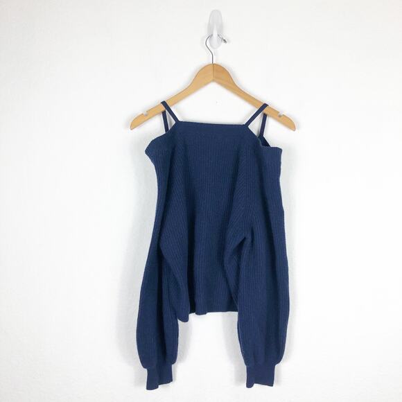 NWOT Cami NYC Elizabeth Sweater Large Blue Merino Wool Cold Shoulder Cardigan - Picture 12 of 13